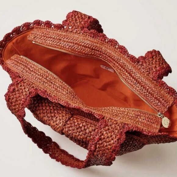 Kate Spade New York & Target Raffia Bow Woven Straw Tote Bag in Orange/Red, NWT - Picture 3 of 5